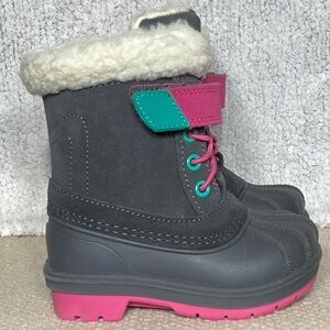 Cat & Jack Kids Black/Pink/Green Leather Journey Winter Snow Boots Size US 5
